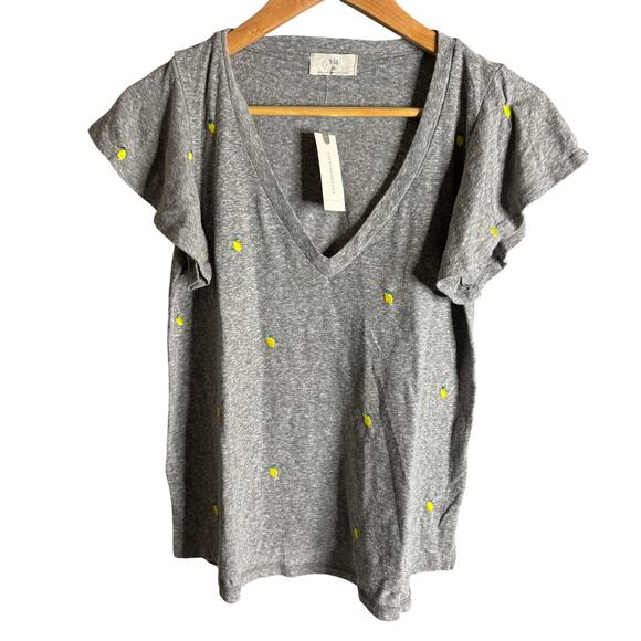 Anthropologie T.La Wayfaring Tee Gray Lemon Size XS NWT - Picture 2 of 4